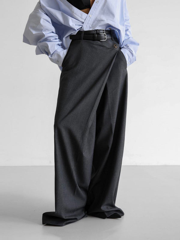 Oversized Side Button Wide Leg Dress Pants