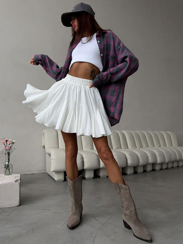 Plain Patchwork Pleated Mini Skirts