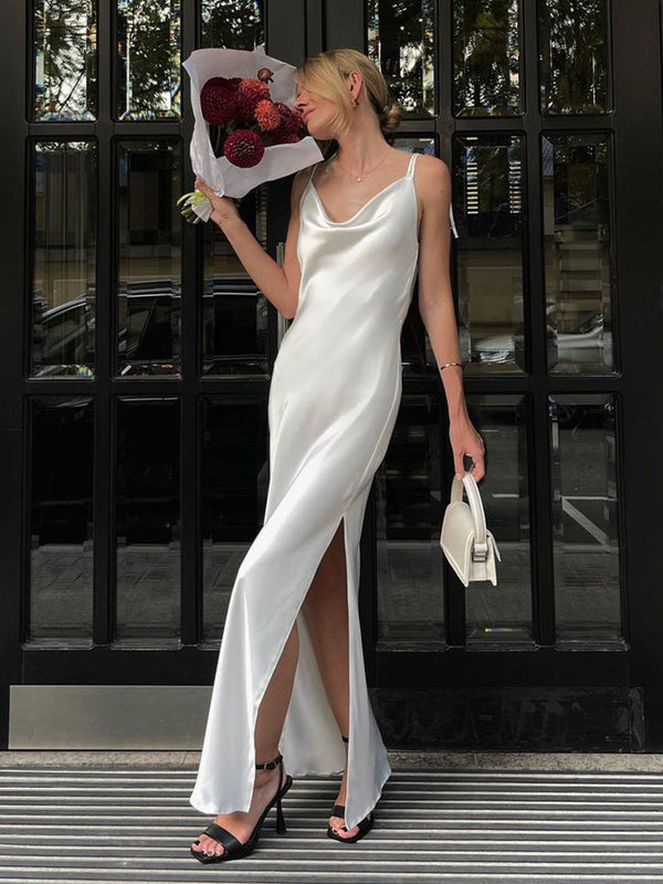 Cowl Neckline  Satin Cami Long Dress