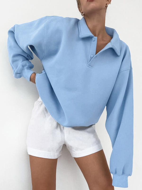 Cozy Collar Long Sleeve Plain Sweatshirt