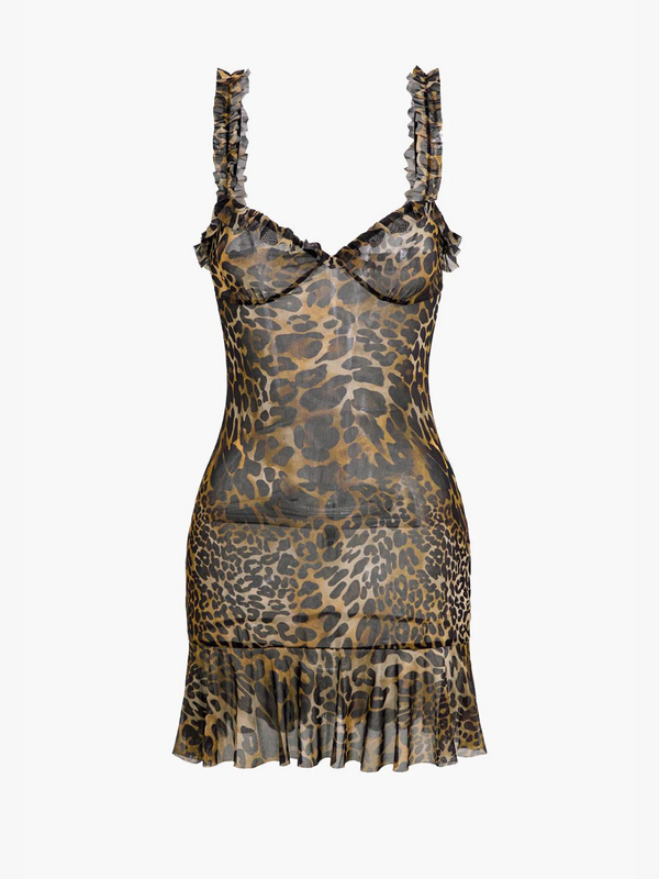 Leopard Print Scallop Edge Mini Dress