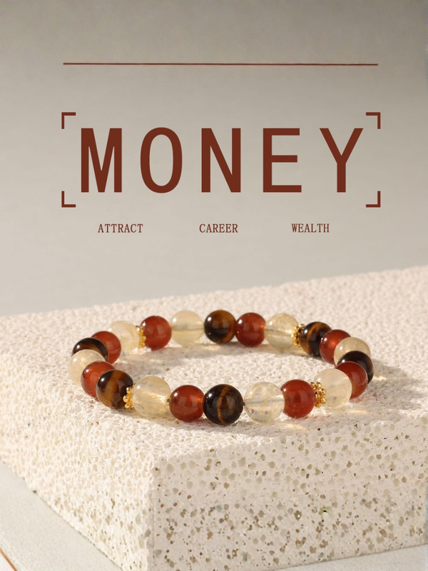 Natural Tiger Eye And Yellow Crystal Wealth Good Luck Bracelet