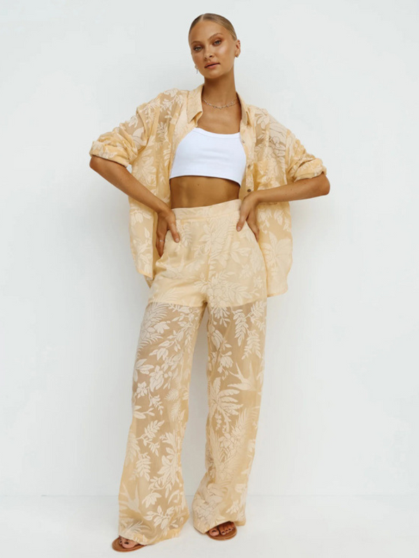 Casual Floral Pattern Long Sleeve Pants Set