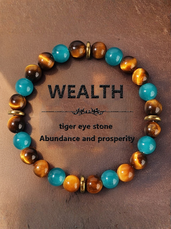 Natural Tiger Eye And Peacock Green Agate Wealth Good Luck Bracelet