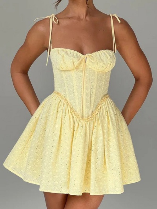 Cami Sleeveless Hollow Out Fabric Short Dress