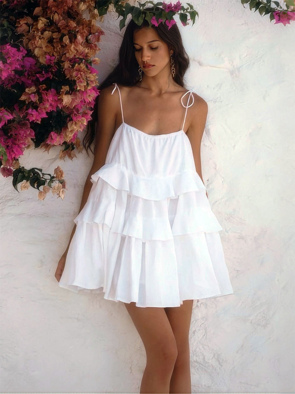 Pure Cotton Multi Layers Ruffle Cami Short Dress