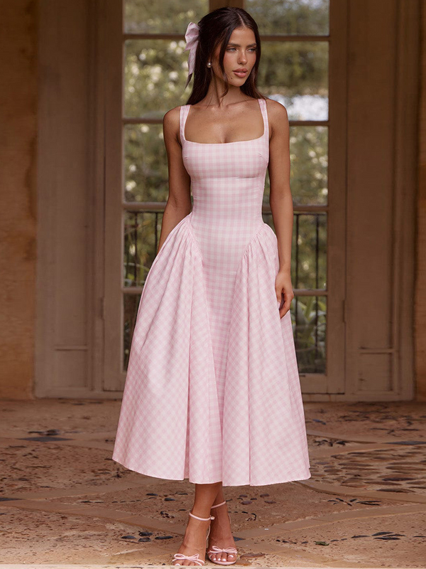 Gingham Sleeveless Midi Dress
