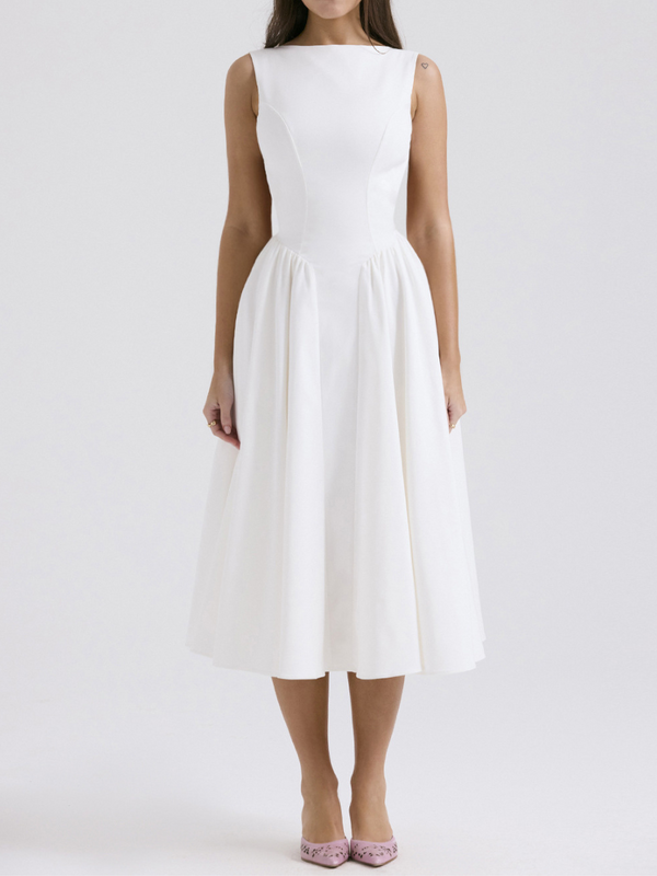Backless Vintage Crew Neck Sleeveless Midi Dress