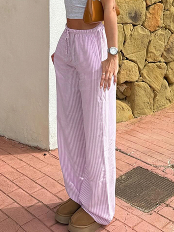 Vertical Stripe High-waisted Wide Leg Pants