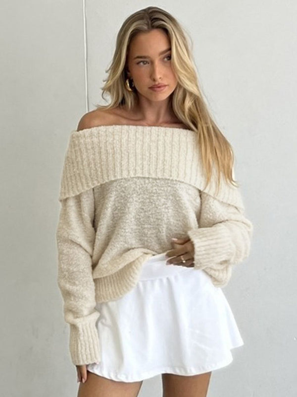 Off The Shoulder Fold Long Sleeve Sweater