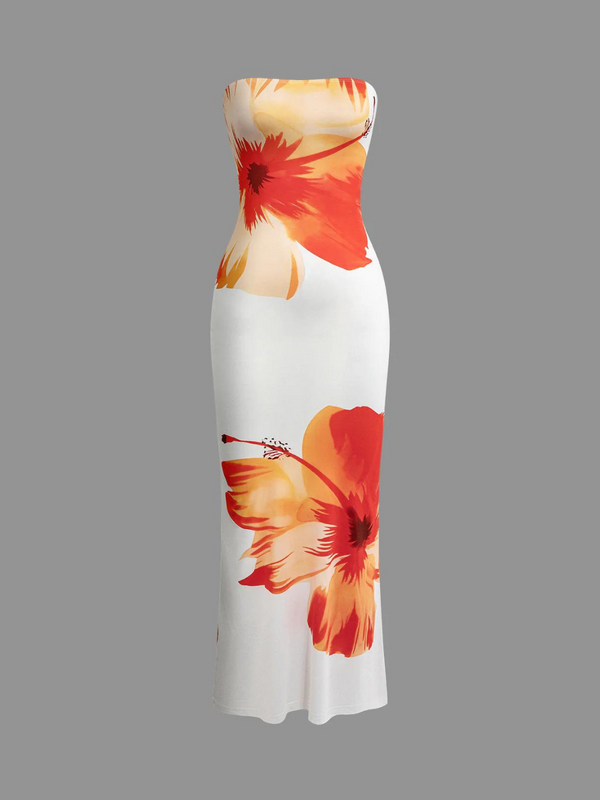 Sunny Floral Cascade Strapless Midi Dress