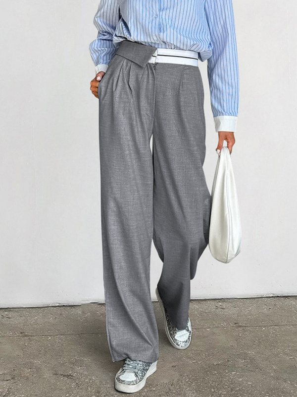 High Waits Contrast Waistband Wide Leg Pants