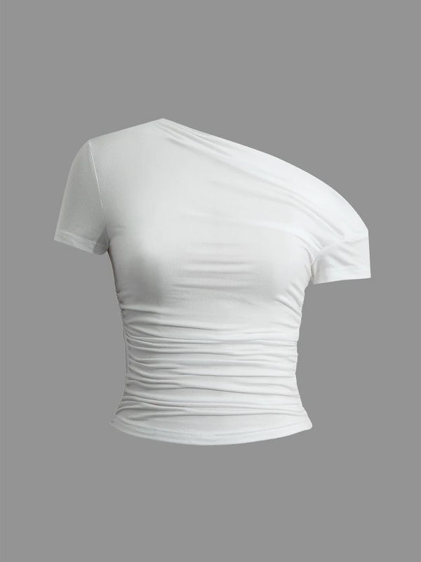 Basic Asymmetrical Ruched T-shirt