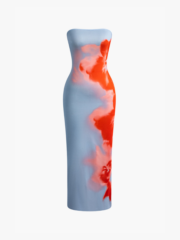 Flower Print Slit Maxi Dress