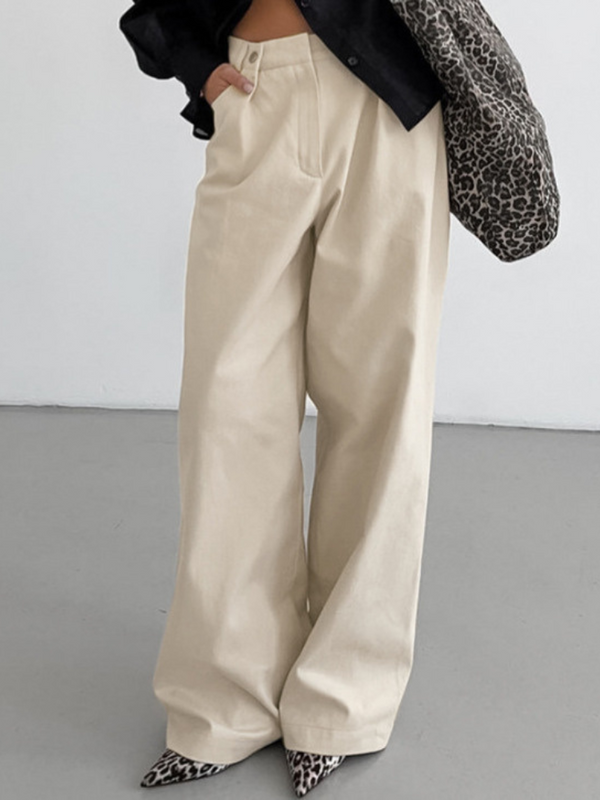 Pure Cotton Waist Side Button Wide Leg Pants