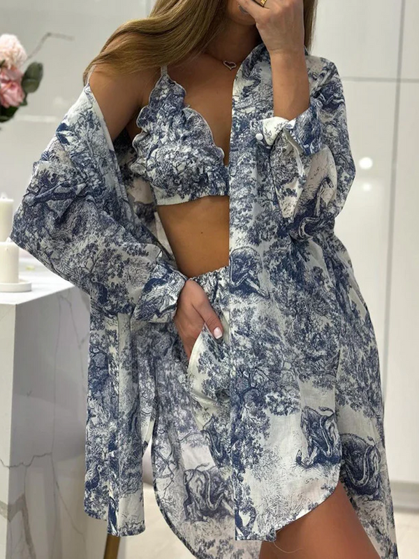 Floral Print Three Piece Shorts Set